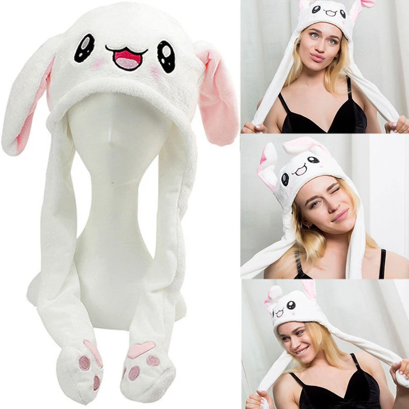 Funny Plush Moving Rabbit Ears Hat Beanie Douyin Hand Pinching Ear To