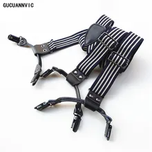 GUCUCANNVIC, четыре сезона, ширина 3,0 см, качество, черно-белая полоска, 6 зажимов, подтяжки для мужчин и женщин, повседневные модели, оригинальные подтяжки