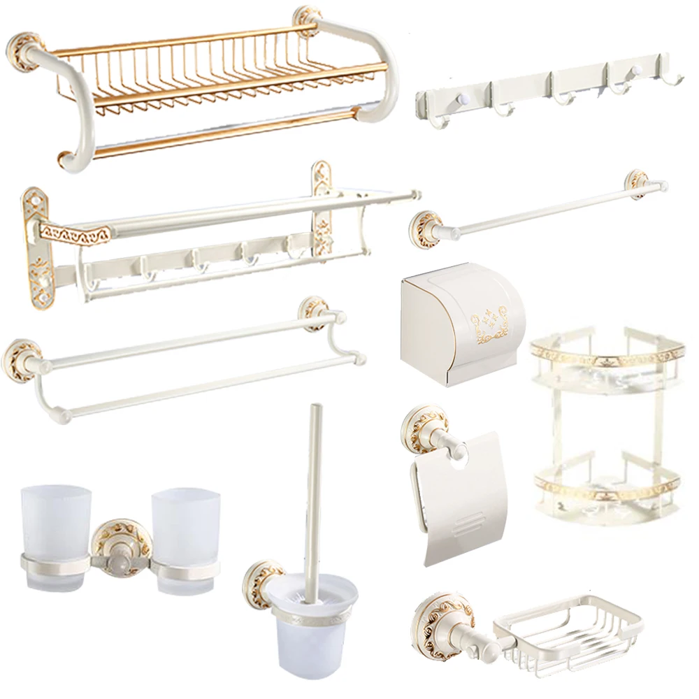 

European baked white lacquer bathroom platoon hook space aluminum antique double tooth cup bathroom hardware pendant