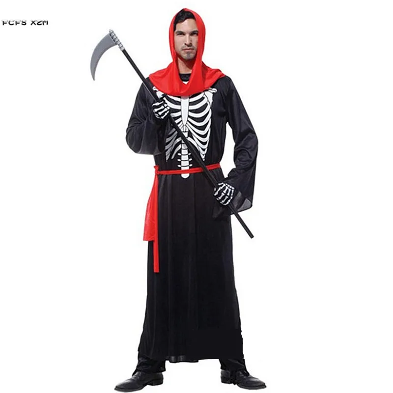 Halloween Skeleton Scary Costumes For Men Azrael Death Hell Devil Demon Cosplay Carnival Purim Masquerade Nightclub Party Dress