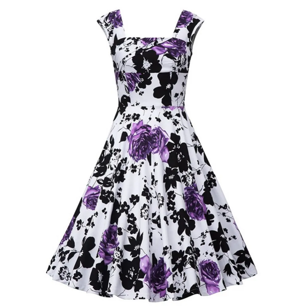 One Piece A line Sexy Sleeveless Summer Dress Flower Print Women