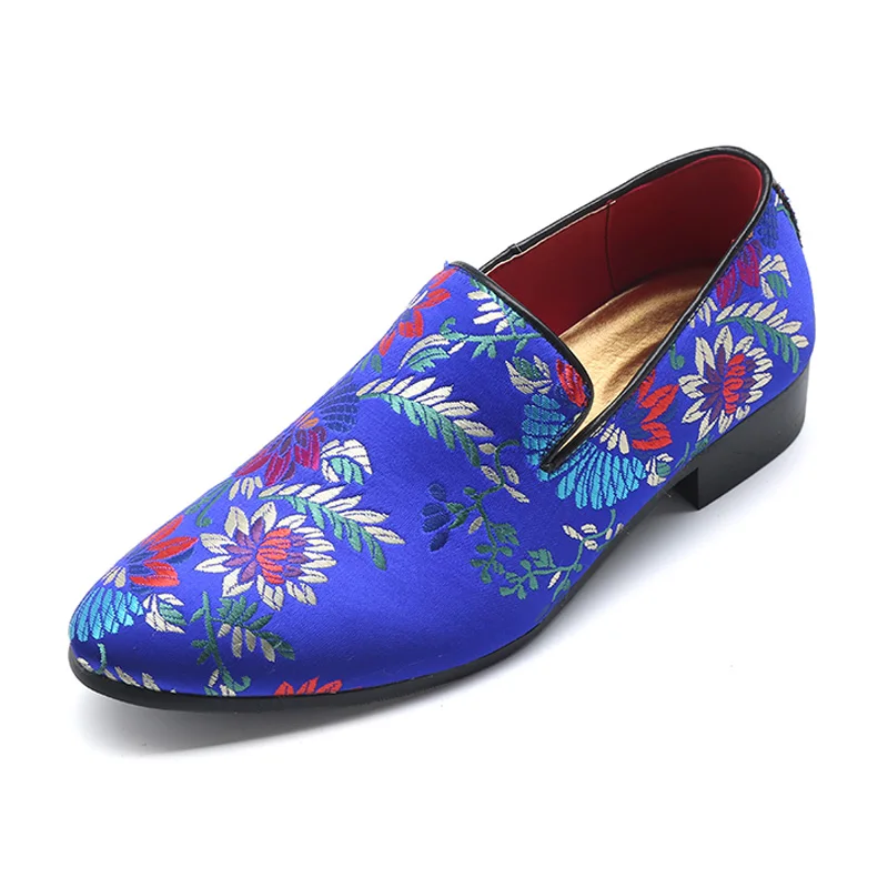 Misalwa/мужские лоферы в винтажном стиле с вышивкой; стильные тапочки; свадебные модельные туфли; обувь на плоской подошве для вождения - Цвет: Blue WH21