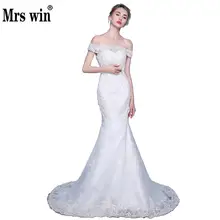 

Mrs Win 2018 Real Photo Vestido De Noiva Lace Up Mermaid Wedding Dress 2018 Court Train Plus Size White Wedding Robe De Mariage