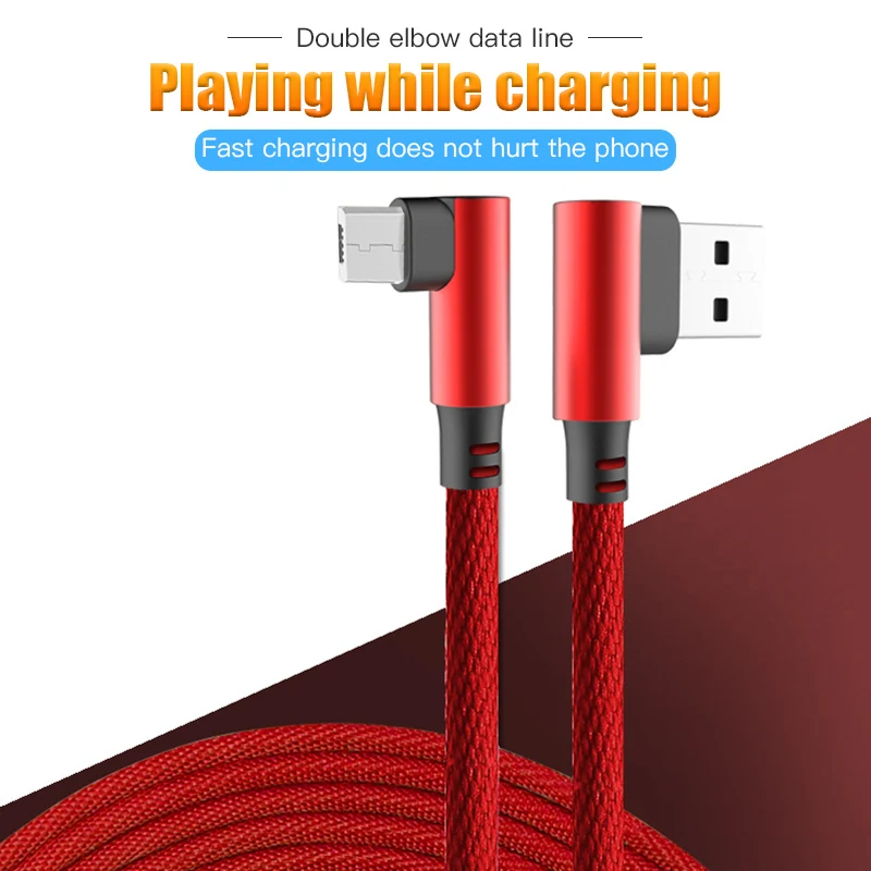 

USB Cable For iPhoneX 90 Degree Fast Charging Data Micro USB Cable For Samsung S9 Xiaomi Huawei Type C Charger Mobile Phone Cord