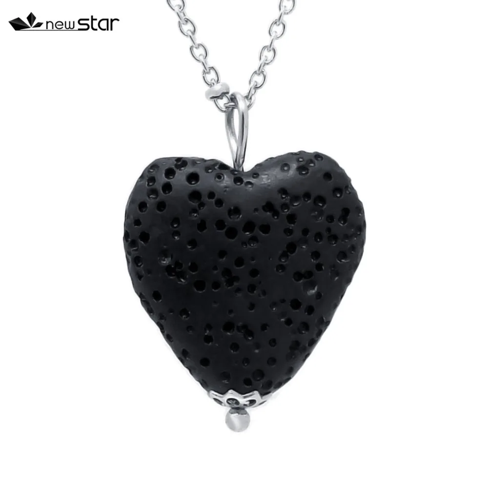 

Heart Shape Lava Rock Stainless Steel Chain Necklace Natural Porous and Absorb Diffuser Essential Oil Lava Therapy Pendant