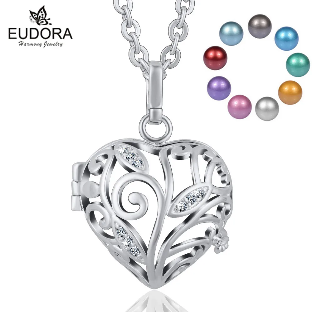 

18mm Harmony Bola Angel Giving Tree Crystal Locket Cage Pendant Necklace With Inner Chime Ball for Pregnancy Women Jewelry