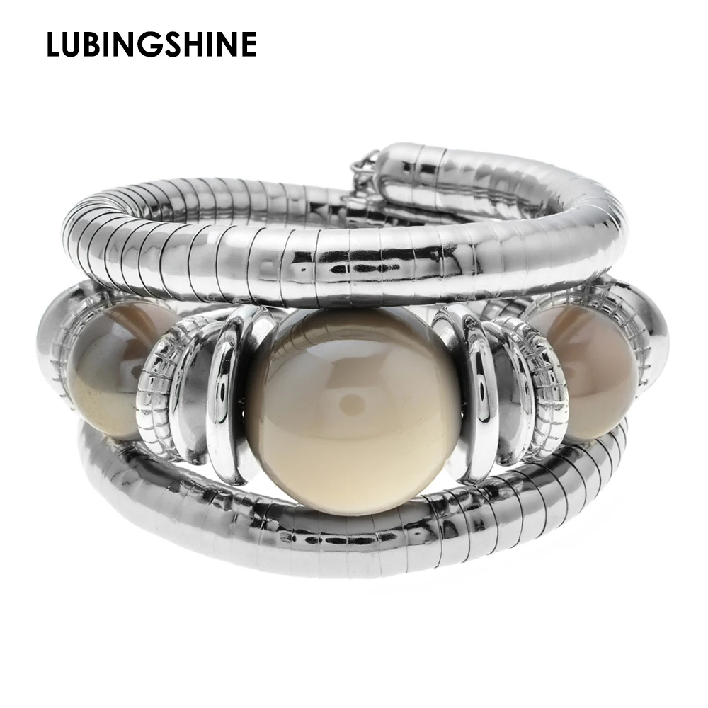 

LUBINGSHINE Silver Snake Chain Bangle for Women Men Inlay Roundness bracelets Gift Jewelry for Valentine Mujer Pulsera JJAL B758