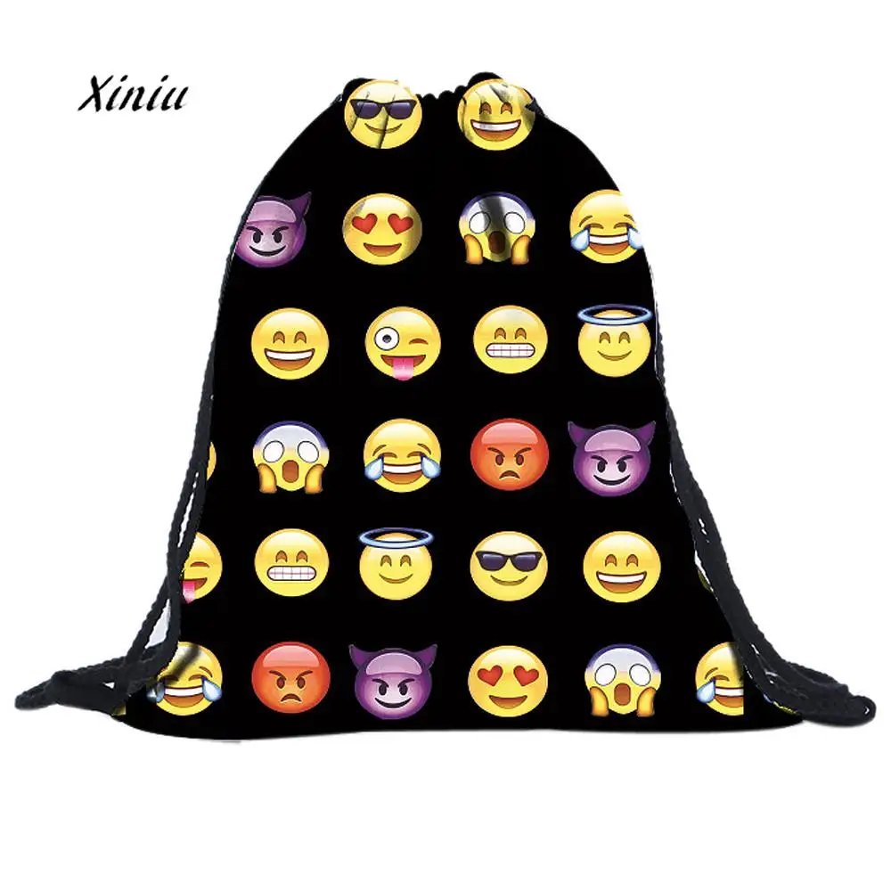 Unisex Emoji Backpacks Fashion 3D Printing Men Women Bag String Drawstring Emoji Backpack