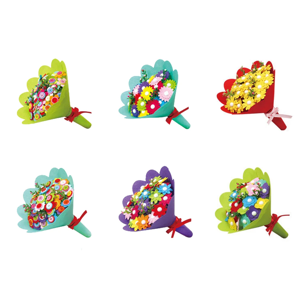 low cost  Kids Creative DIY Art Craft Hand Flower Bouquets Handmade Set Toys for Children DIY Button Flowers 
