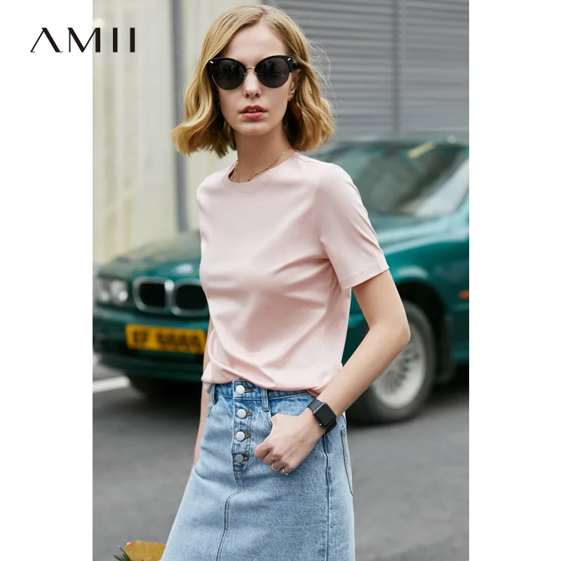 

Amiiminimalist Women Short Sleeve T Shirt Summer 2019 Causal O Neck 100% Cotton Solid Female Top Tees