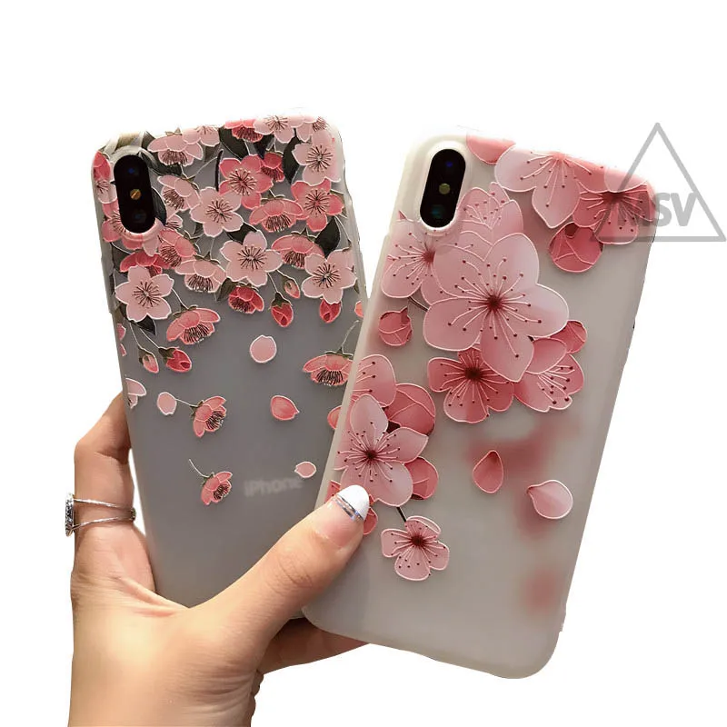 

3D Flower Emboss Case For iPhone 7 6 6s 8 Plus for iPhone 6 Case Patterned Soft Silicone TPU Cover For iPhone 7 X XS MAX XR Case