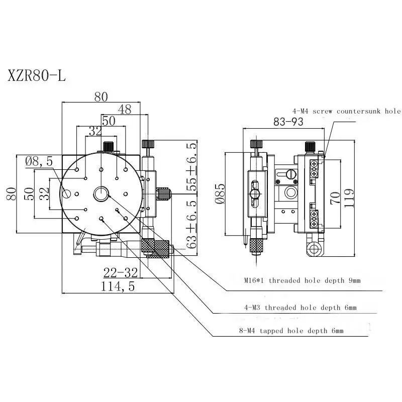 XZR80 L Ручной Этап XZR оси перевода поворотный стол трехосевой оптической тонкой
