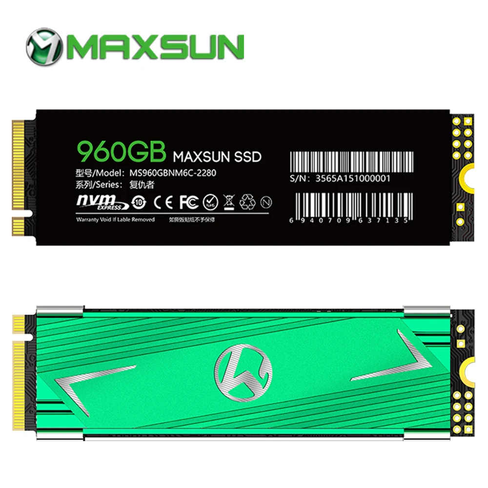 

MAXSUN m2 ssd 960gb ssd m2 3D NAND Flash 1500MB/s SMI 2263XT PCIe3.0 x4 nvme ssd M.2 2280 three warranty time for desktop laptop