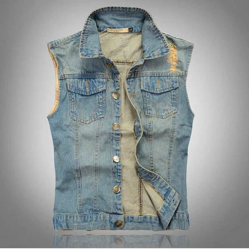 Fashion 2019 New Mens Denim Vest Vintage Sleeveless washed jeans