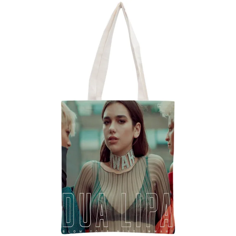 

Custom Dua Lipa Tote Bag Reusable Handbag Women Shoulder Foldable Cotton Canvas Shopping Bags