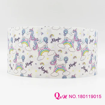 

Q&N ribbon 16mm 22mm 25mm 38mm 50mm 75mm unicorn printed grosgrain ribbon webbing 50yards/roll for hair tie free shipping