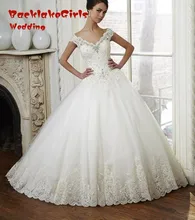 Vintage Lace Ball Gown Wedding Dresses 2017 Custom made New Off Shoulder Beaded Bridal Dresses Sweep Train Crystal Wedding Gowns
