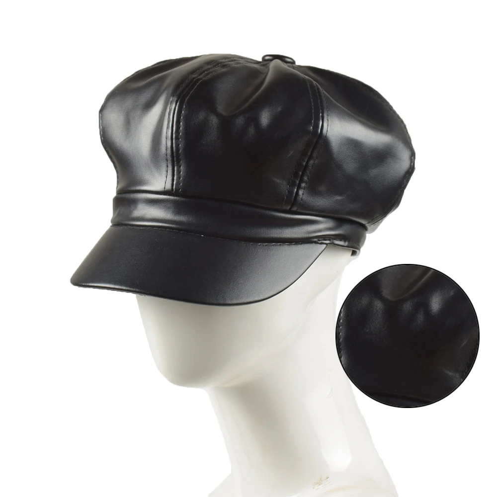 Однотонный кожаный цвет ПУ крышка кепки модные зимние шляпы осенние шапочки повседневные мужские и женские художника шляпа