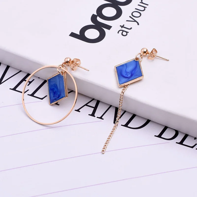 

White/Blue Color Square Shape Round Circle Earrings Temperate Asymmetric Earrings For Women Tassel Drop Earrings Fashion Jewlery
