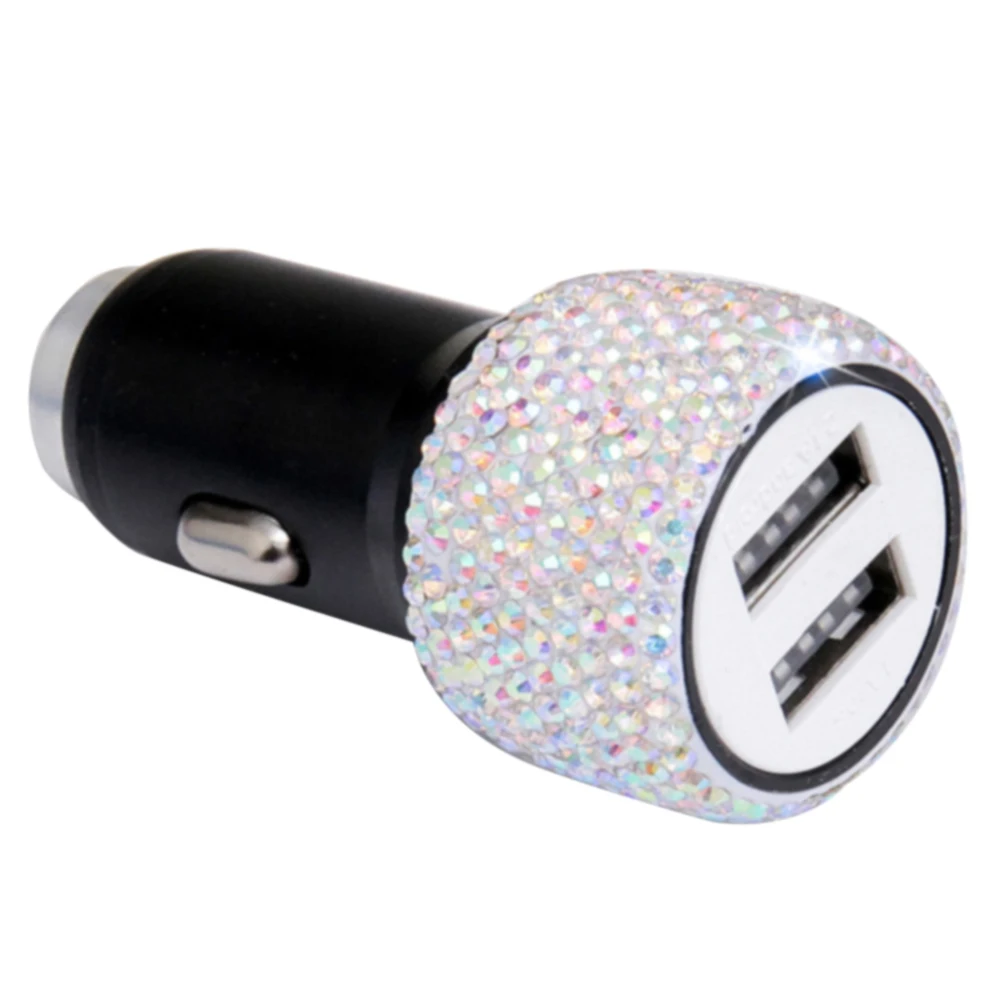 هدية شاحن سيارة ثنائي USB شحن سريعة سبائك الألومنيوم العالمي الساطع حجر الراين دائم مؤشر LED ل هاتف تابلت