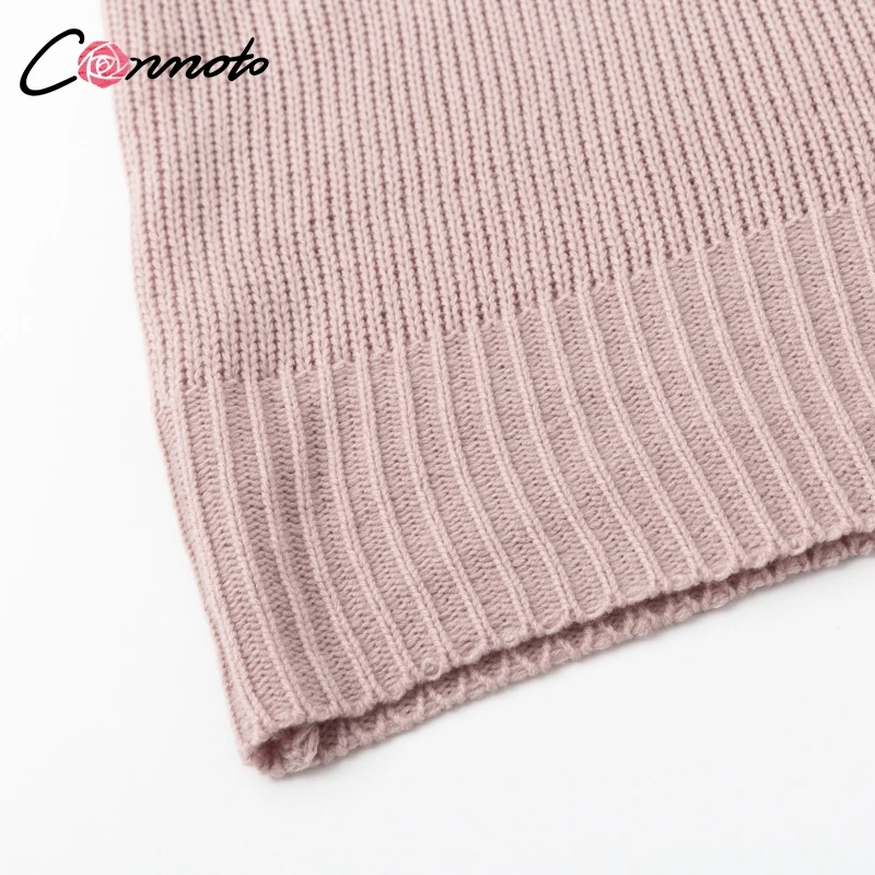 Conmoto, осенне-зимний свитер с открытой спиной и бантом, женские свободные пуловеры, вязаные свитера, Розовый Повседневный сексуальный трикотаж, джемперы размера плюс