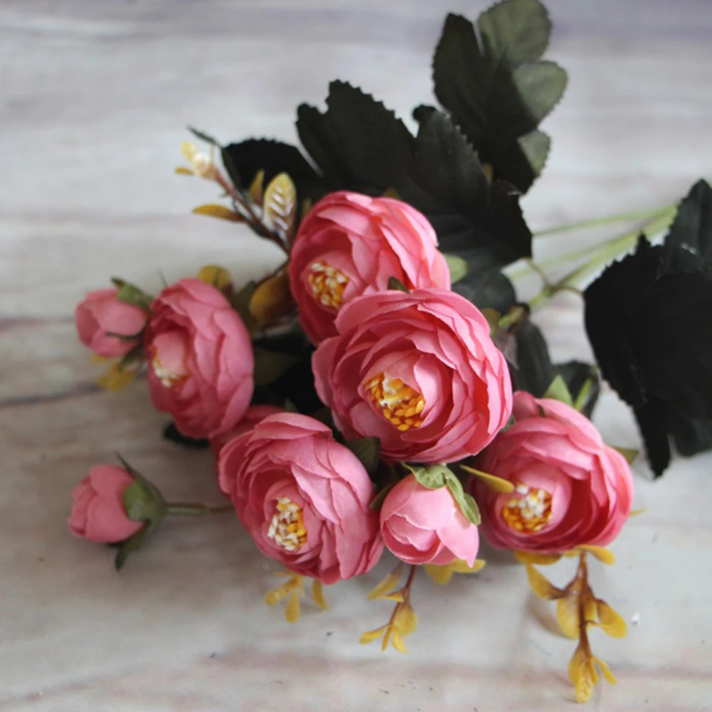 1 букет искусственная чайная роза из искусственного шелка Ткань Цветы отель номер Свадебный декор