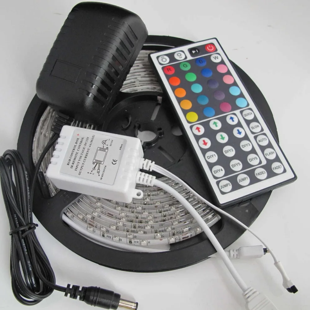 

DC12V LED Strip Waterproof 5M 3528 RGB 300led Light Stripfor Home XMAS Party Decor +2A power +44Key remote