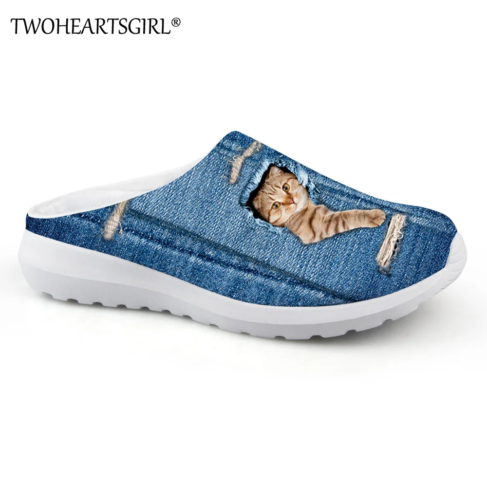 Twoheartsgirl прекрасный кот Дизайн Прохладный Для женщин летние дышащие тапочки Повседневное пляжные босоножки с сеткой женские туфли на