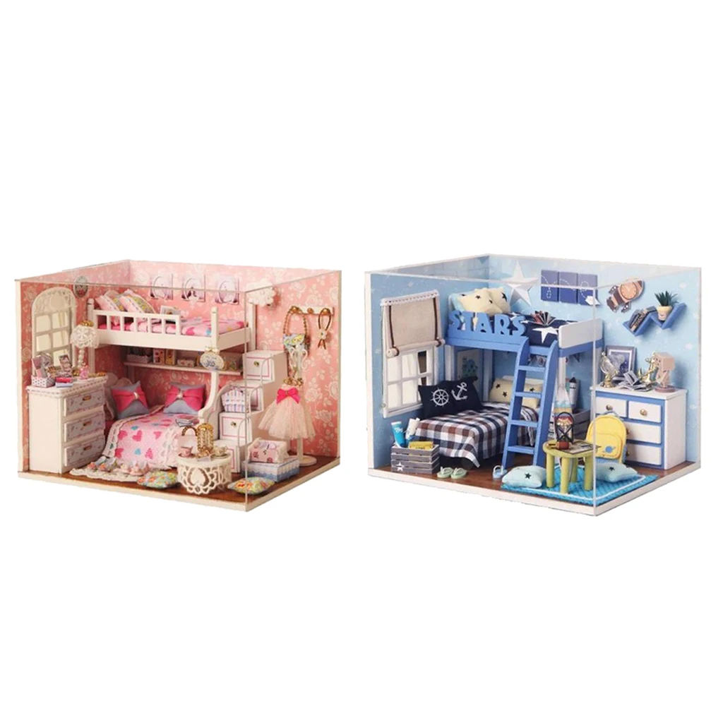 New Arrivals Kids Toy 2 Sets DIY Miniature Dollhouse Wooden with Furniture Set Doll Room Pretend Play Classic Toy Dolls Gift New Arrivals Kids Toy 2 Sets DIY Miniature Dollhouse Wooden with Furniture Set Doll Room Pretend Play Classic Toy Dolls Gift