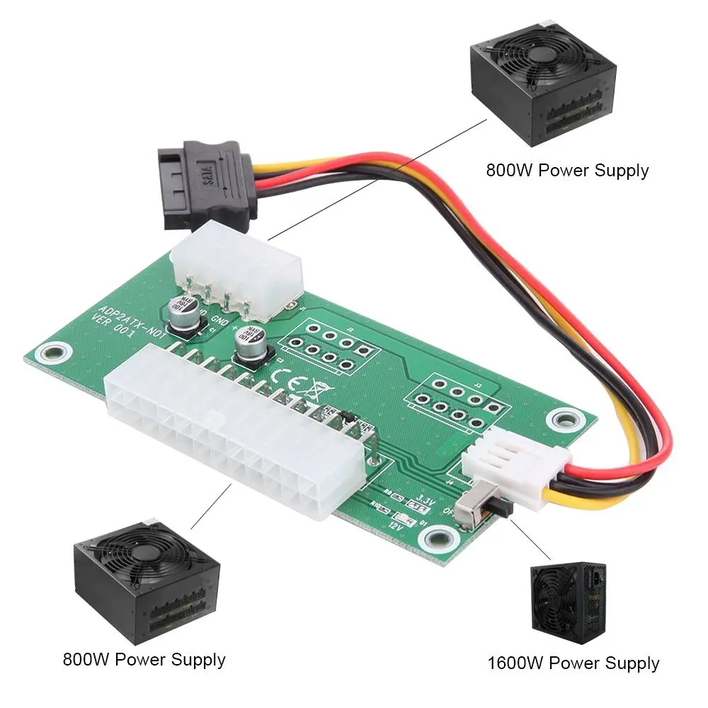 ATX 24PIN to 4PIN Molex Power Supply Sync Starter Cable Adapter VER004 Dual PSU Riser Card ADD2PSU for BTC LTC ETH Mining