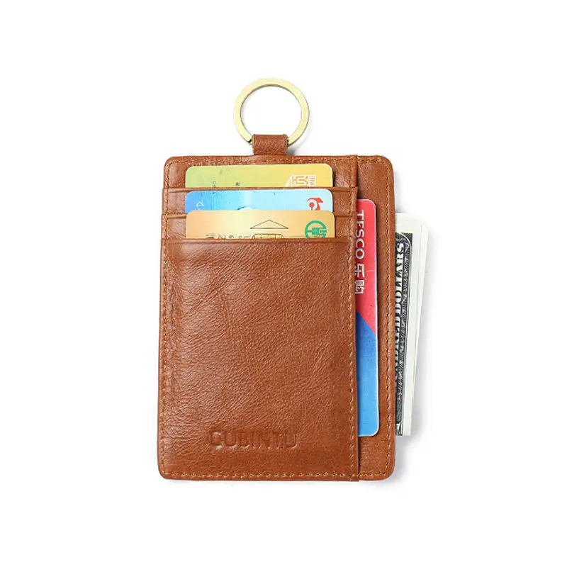 Rfid Slim Genuine Leather Men Minimalist Wallet with Key Ring Coin