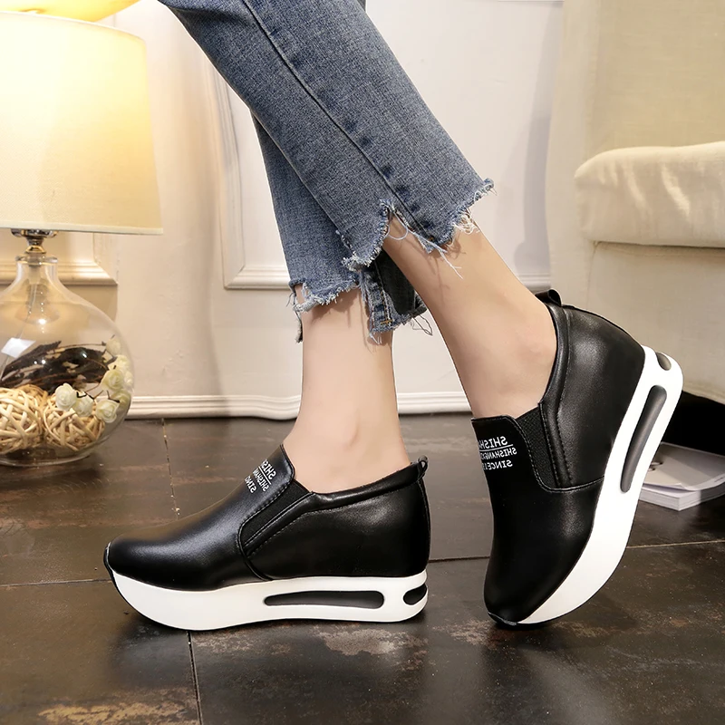 

Lucyever Women Slip On Elastic Band Platform Shoes Women's Height Increasing Summer Autumn Wedges Casual Shoes Woman Black White