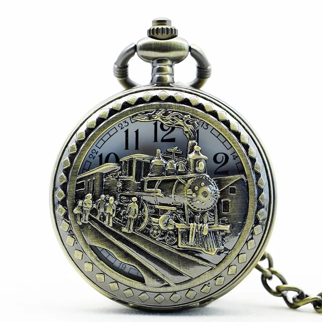 

Top Brand Hollow Train Pocket Watch Necklace Pendant Chain Vintage Quartz Pocket Watch Unisex Gifts for Men Women WP4007