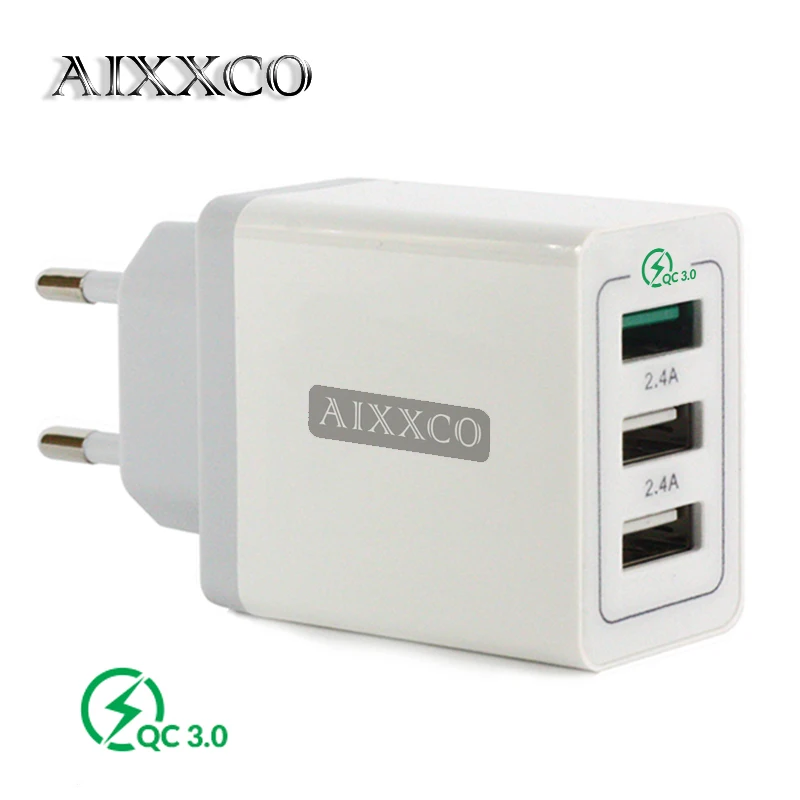 AIXXCO 3 порта быстрое зарядное устройство QC 3,0 30 Вт USB зарядное устройство для iphone 7 8 ipad samsung S8 huawei Xiaomi быстрое зарядное устройство QC3.0 EU/US разъем