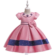 Атласное тисненое летнее платье с цветочным узором для девочек, элегантные вечерние бальные платья, платье для малышей, детское платье для принцессы на день рождения, 3-10 лет, L5123