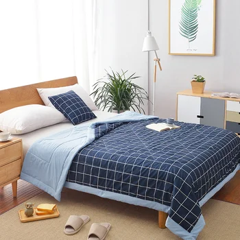 

Summer Washed Cotton Air-conditioning Quilt Soft Breathable Blanket Thin Stripe Plaid Comforter Bed Cover