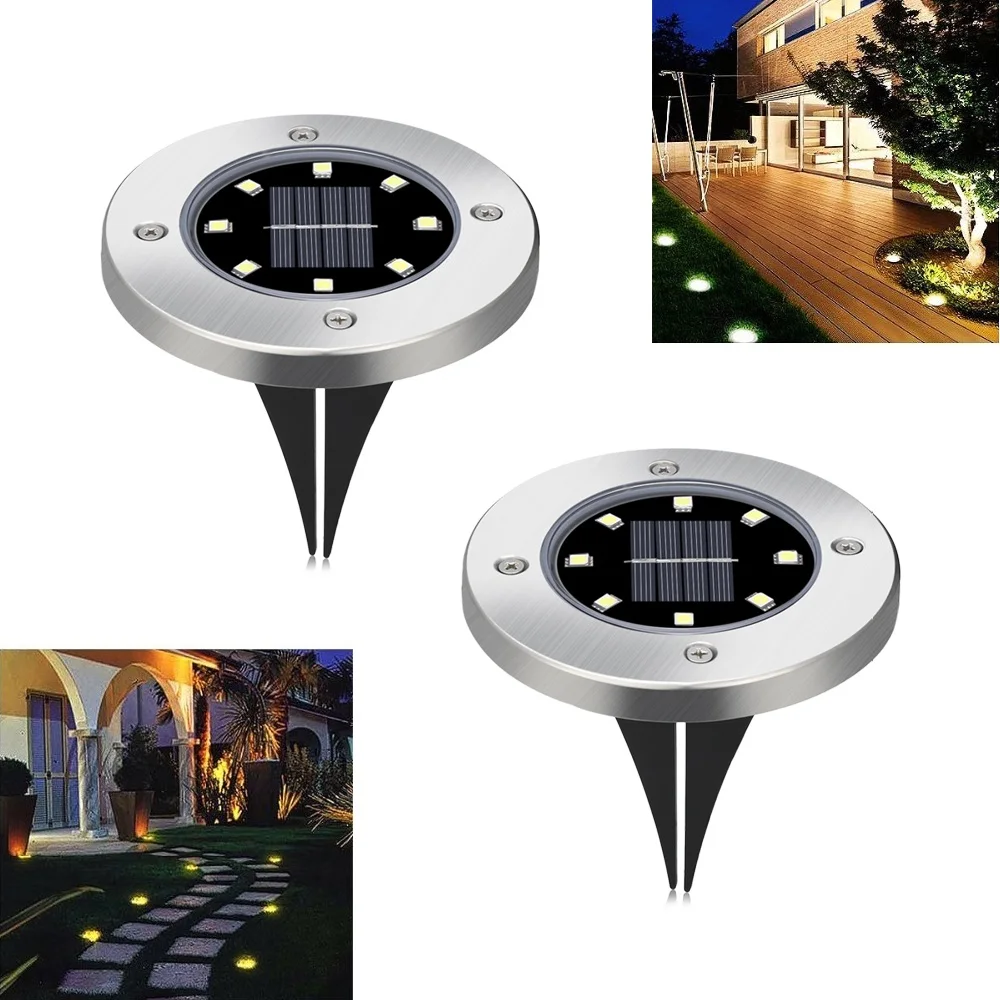 

Solar Powered Ground Light IP65 Waterproof Garden Pathway Deck Lights with 8 LEDs Solar Lamp for Outdoor Garden Yard Lawn Road