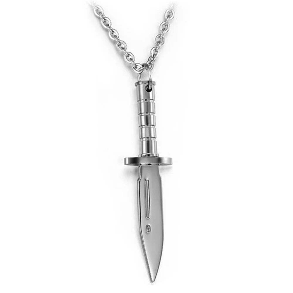 Different Style Engraved Dagger Knife Dangling Charm Pendant Silver Titanium Necklace Jewelry