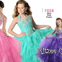 Праздничное платье для девочки Детские платья Модное бальное платье с хрустальными бусинами органза класса люкс для девочек в цветочек платья с лямкой на шее Сияющий