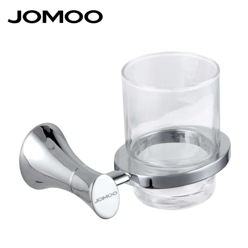 JOMOO Wall Mounted Chrome Stainless Steel Cup Holder Toothbrush Holder With Transparent Glass Tumbler Banheiro Bathroom H black paint stainless steel bathroom toothbrush cup holder tumbler wall mounted
