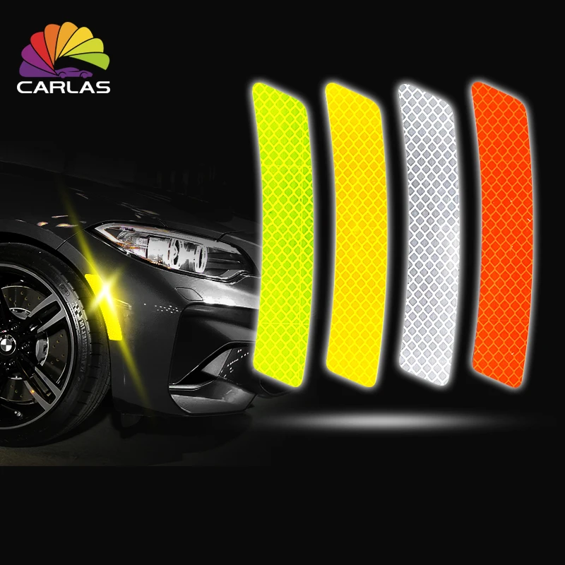 

CARLAS 2Pcs/Set Safety Warning Light Car Wheel Rim Eyebrow Reflective Warning Strip Stickers Protective Sticker Car Styling