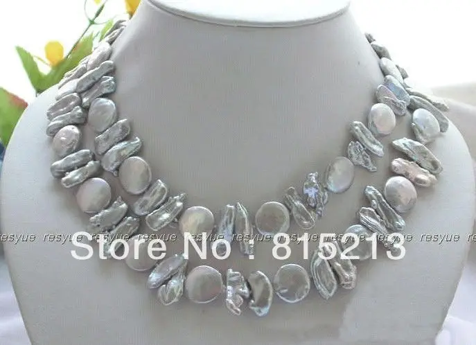 

N1274 34" 1MM GRAY COIN BIWA FRESHWATER PEARL NECKLACE % Discount AAA