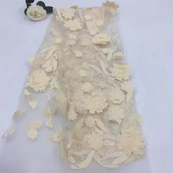 

Off white appliqued lace fabric high quality Latest african lace 2018 noble 3D lace fabric for party H321-2