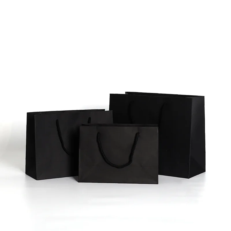 10 шт черный бумажный пакет с веревкой для покупок одежды черный подарочный пакет бумажный упаковочный мешок