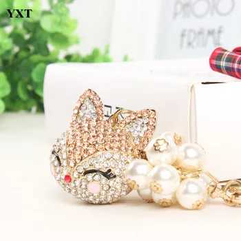 

Fox Gold Head Beads Charm Pendant Rhinestone Crystal Purse Bag Keyring Key Chain Women In Jewelry Cute Accessories