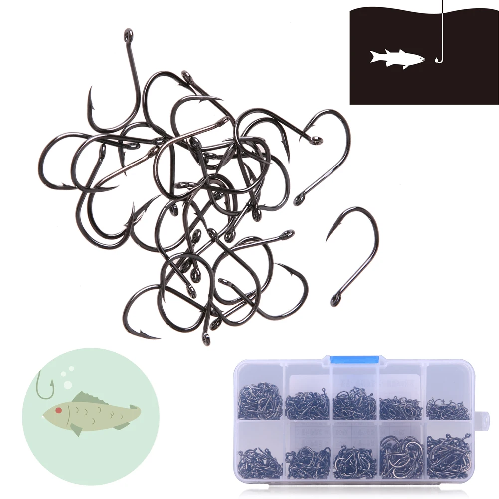 200-600pcs/lots Size #3-#12 Fishing Hook Jig Hooks with Hole Fly Fishing Tackle Box Carbon Steel Fishhooks Fishing lure Tackles