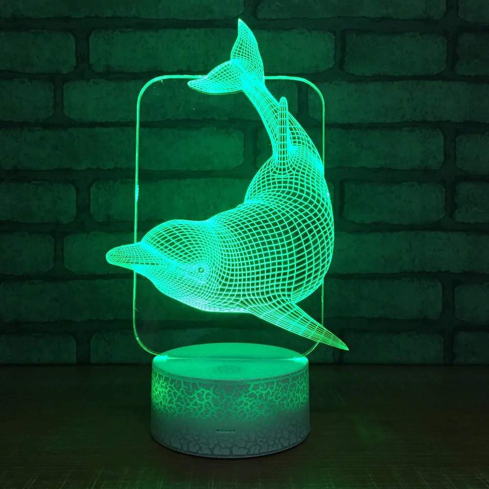 3D USB Светодиодная лампа дельфины Декор для комнаты 7 цветов визуальная Иллюзия