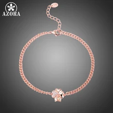 AZORA романтическое Новое Розовое сердце золотистого цвета Шампанский кубик циркония цветок цепь звено браслеты для женщин ювелирные изделия TS0199