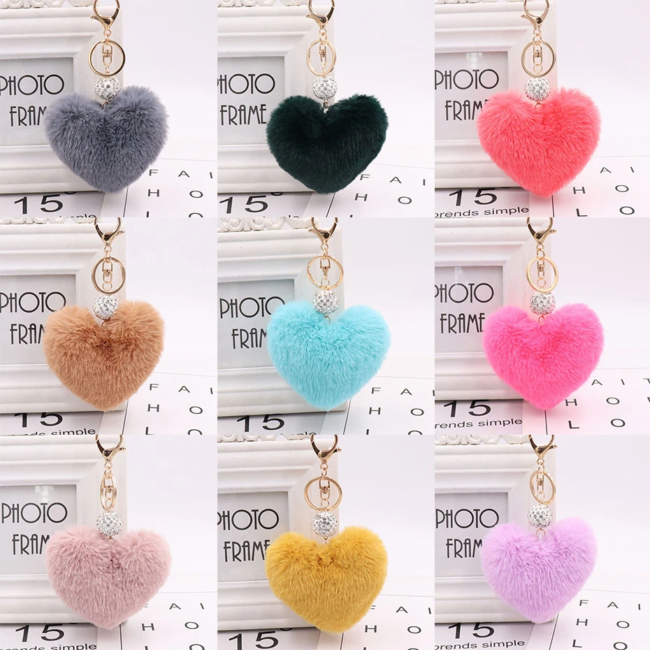Relodi Heart фигурный плюшевый брелок для ключей Мех Кролика Pom ключ &quotПомпон&quot