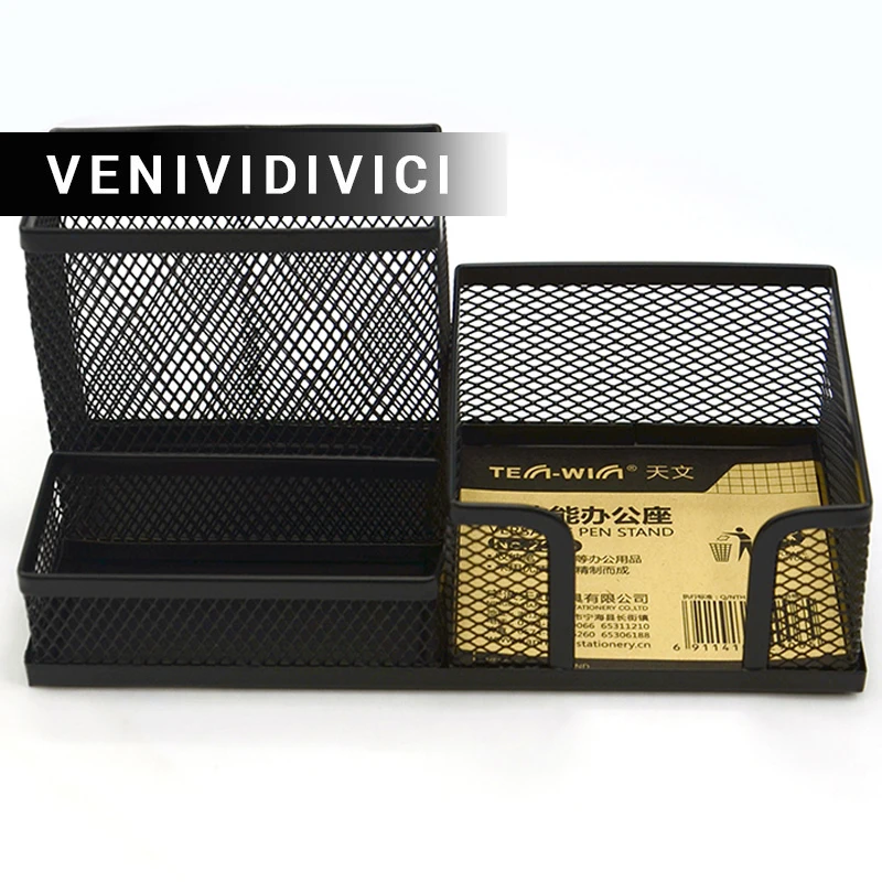 

On Sale TENWIN Black Metal Containers Fashion Holders Multi-function Desk Stationery Organizer Pen Pencil WJ-XXWJ73-